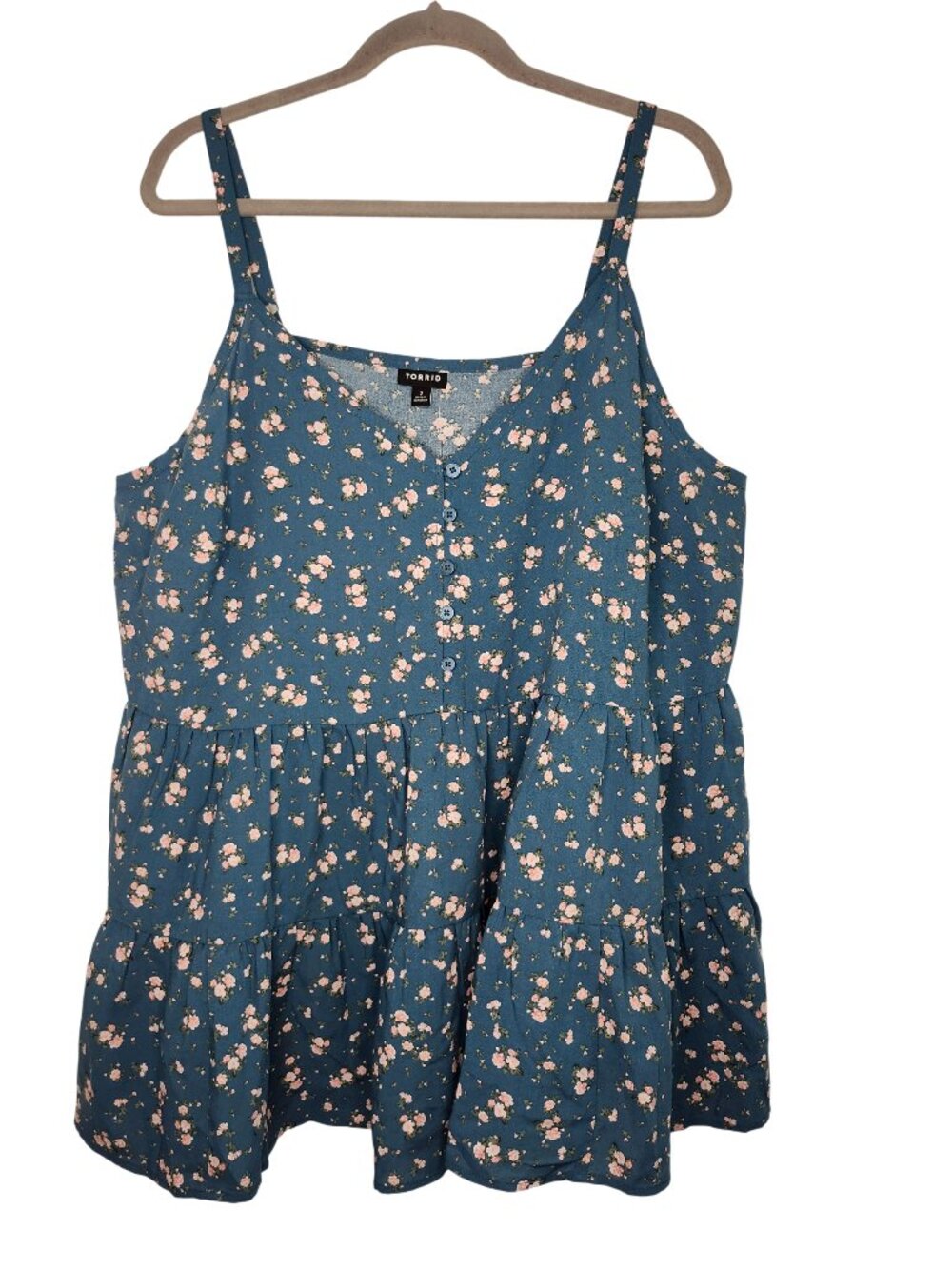 NEW Torrid Blue Ditsy Floral Challis Dropped Tiered Waist Cami Plus Size 2